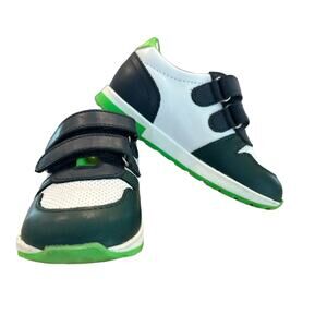 Jacadi Toddler Boys Running Trainers Sneakers Neon Green Blue White Velcro Sz 23